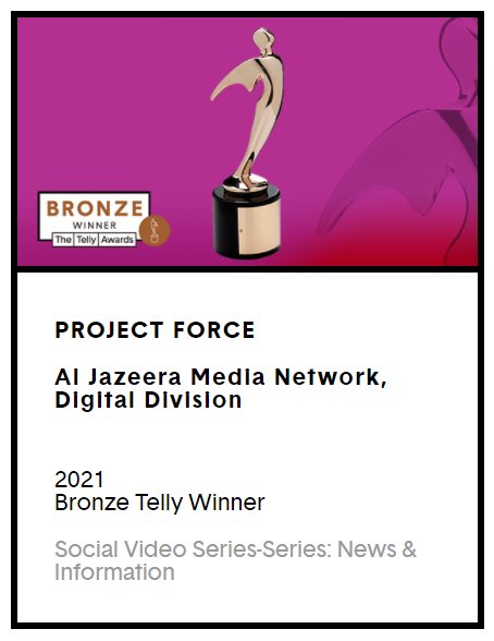 HomaraChoudhary's tweet photo. Congratulations @AlexGatopoulos and the @AJEnglish Digital team on this incredible achievement. Thoroughly deserved @tellyawards. Can't wait for the third series of #projectforce. Well done 👏🏽🏆🏅 #superproud #welldone https://t.co/iqAnFW8rJD