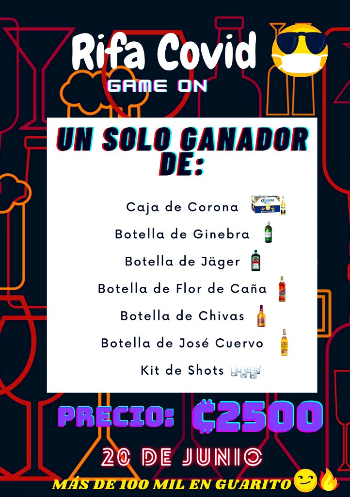 Hola a la poca gente que me sigue jaja, la vara esq estoy haciendo una rifa bastante beneficiosa en cantidad de guaro🔥, si desean un numerito me escriben. Me ayudarían mucho dándole RT. Gracias🤠