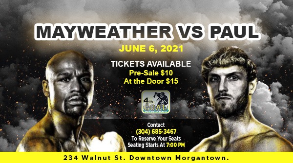 4thNGoal's tweet image. Mayweather Vs Paul
The match you absolutely don't wanna miss. Join us @4thNGoal to witness this historic fight. Fight takes place at June 6, 2021. To book your tickets, contact us at (304)-685-3467.