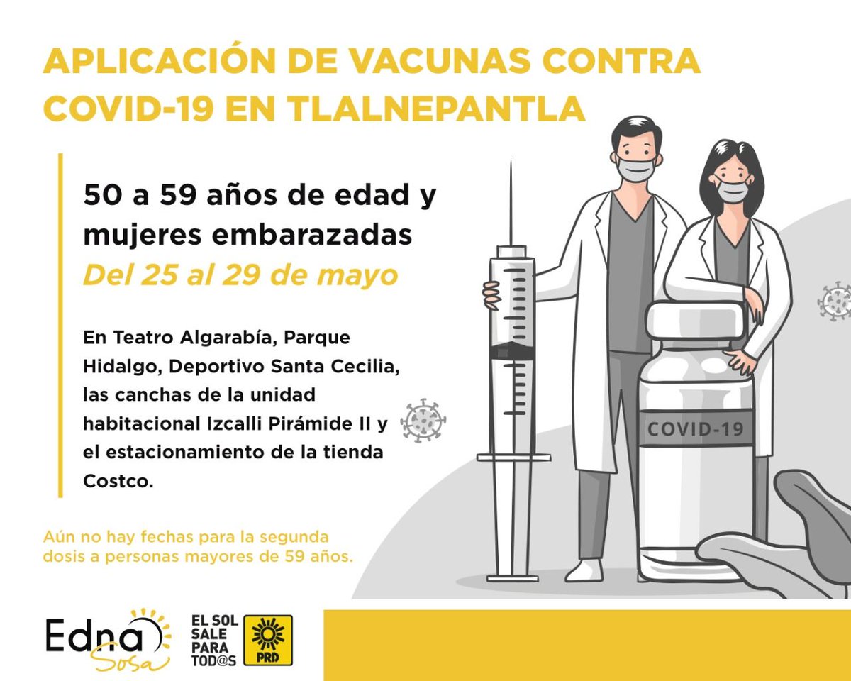 ednasosaj's tweet photo. Hay que vacunarnos para poder volver pronto a la normalidad. ¡#ElSolSale ☀ cuando nos cuidamos entre todos y todas!
¡En #Tlalnepantla 💛 ya pueden asistir las y los mayores de 50 años! https://t.co/hT0IKkxN1f