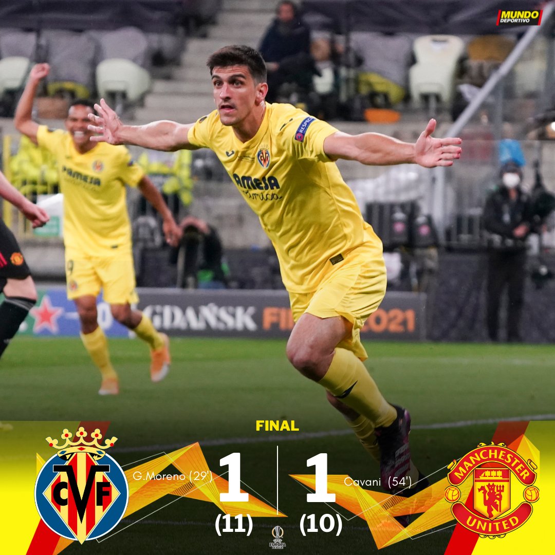 mundodeportivo's tweet photo. ⏱ ¡FINAAAAAL! 

🙌 ¡El @VillarrealCF campeón de la #EuropaLeague tras superar al @ManUtd en una agónica tanda de penaltis! 

💛💛¡FELICIDADESSS GROGUETS! https://t.co/m2qJBf9FTJ