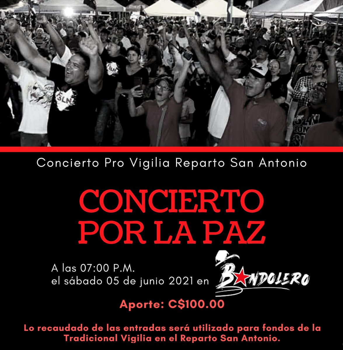 ¡Qué bonito que tus herman@s te apoyen y te busquen para adquirir la entrada! 🤗

🚨🚨Concierto Pro Vigilia Reparto San Antonio🚨🚨
🗓 Fecha: Sábado 05 de junio
⏰ Hora: 7:00 p.m.
📍 Lugar:  Bandolero
🎟 Aporte: C$ 100.00

#MayoDignidadNacionalVencemos 
#MayoBendito en #Nicaragua