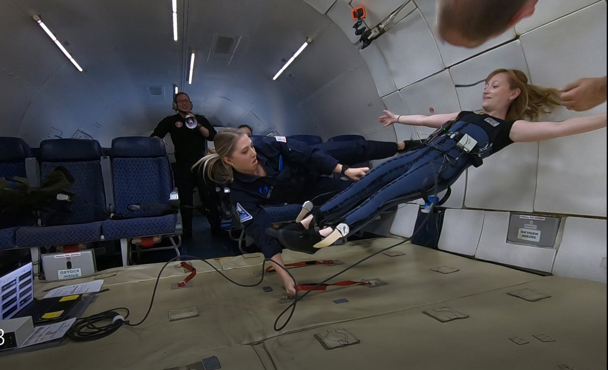 rachbellisle's tweet photo. During the Zero-G Flight, I was wearing my thesis project (the Gravity Loading Countermeasure Skinsuit) and collecting data in the microgravity environment. https://t.co/aUNWIyifZo