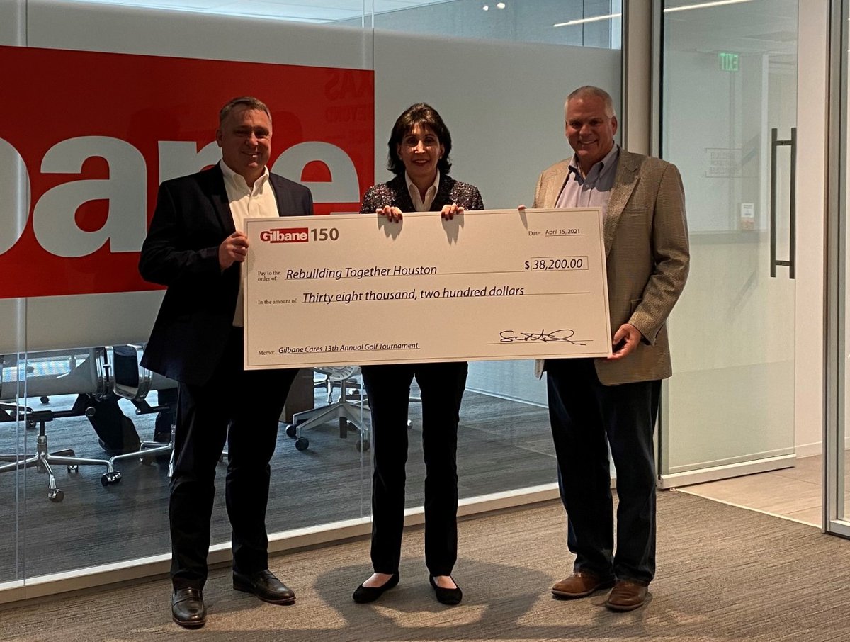 GilbaneTexas's tweet photo. Such an exciting day here in our office as we presented checks to three of our amazing golf tournament charities @CampForAll, @FoldsofHonor, and @RebuildingHou. #GilbaneCares #GilbaneProud #Gilbane150 https://t.co/rugl1oG7tl