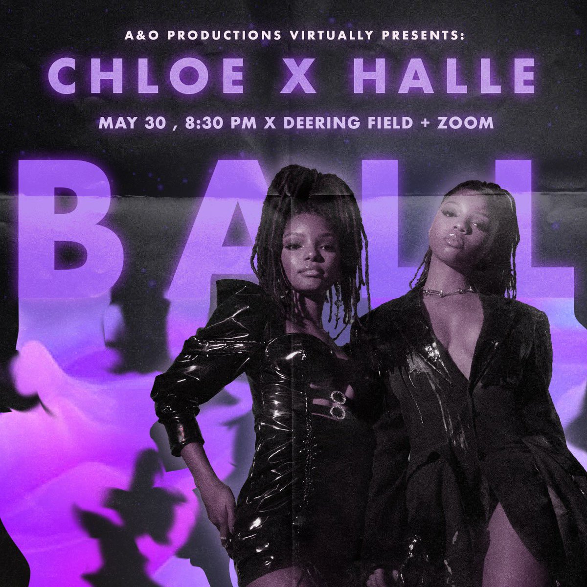 aoproductions's tweet photo. did someone say tea time at an ungodly hour? a&amp;o proudly presents our ball artists: CHLOE X HALLE! join us on may 30th @ 8:30pm ct for some tea and tunes! this virtual event will be avail on zoom and in person (screening on Deering Field😎) both registration links are in bio! https://t.co/plPsujudlW