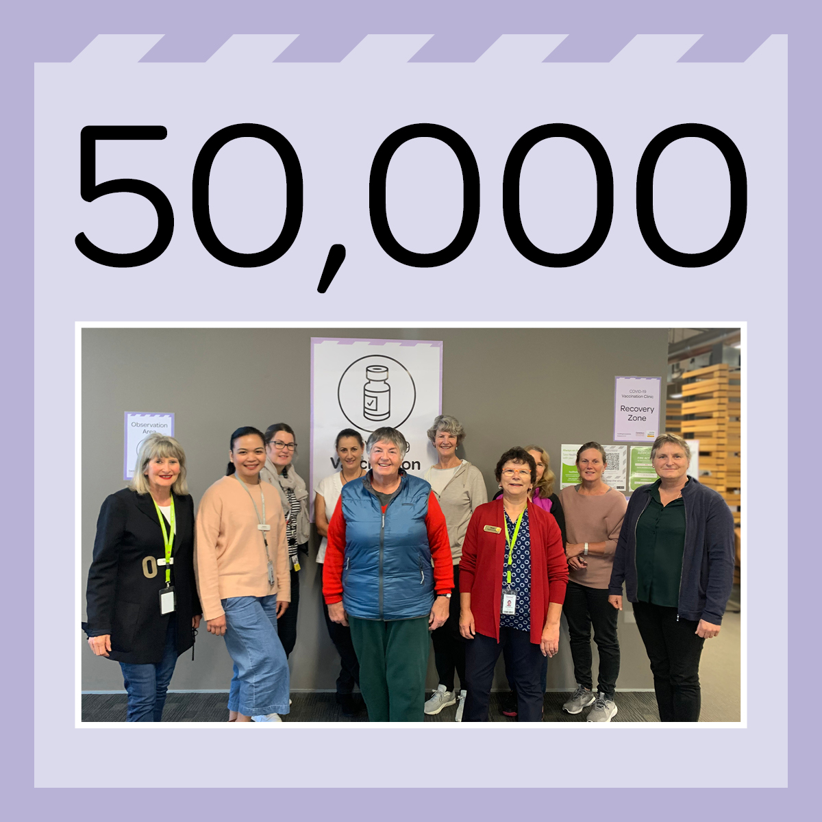 Canterbury's COVID-19 vaccination rollout passed the 50,000 dose milestone this week! Ka pai Cantabs 👍

Rea Rhodes (front &amp; centre) received the 50,000th dose at one of our vaccination centres on Saturday &amp; marked the occasion by posing for a snap with the vaccination team 🥰💉