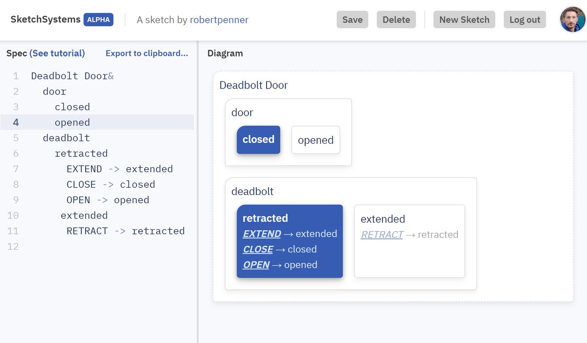 robpenner's tweet image. Inspired by this thread, I modeled this deadbolt door in @sketchsystems. #statecharts

sketch.systems/robertpenner/s…