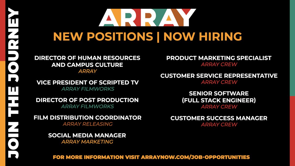 ARRAYNow's tweet image. This could be the opportunity you’ve been waiting for! The ARRAY team is growing.  #ARRAYNow arraynow.com/job-opportunit…