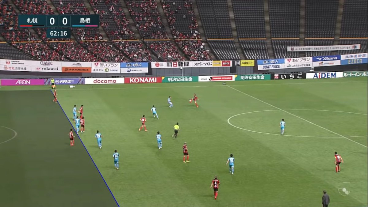 攻劇 札幌 鳥栖 菅の得点取り消し 金子のオフサイドでゴールからオフサイド に修正された キックされた瞬間からズレているように見えるが 動画で確認するとたしかにこの部位でこのタイミングでボールをプレーしており問題ない 仮に オフサイド改正案を適用