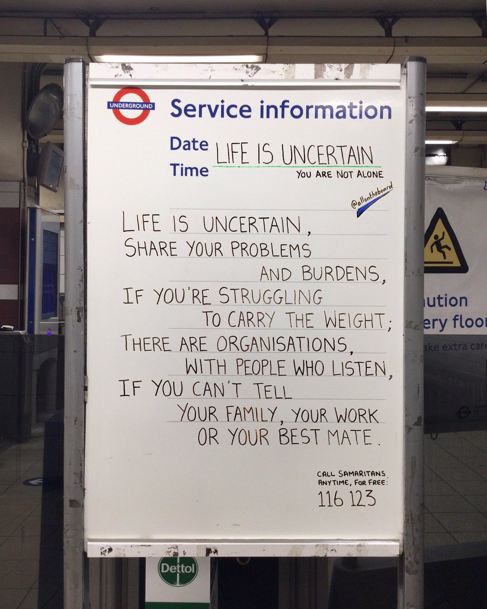 Life in uncertain. Whatever you are going through right now please know you are not alone. There are organisations that will listen to you.
<a href="/allontheboard/">All On The Board</a> ❤️

Call Samaritans on 116 123 anytime if you need to. 

#Samaritans #allontheboard