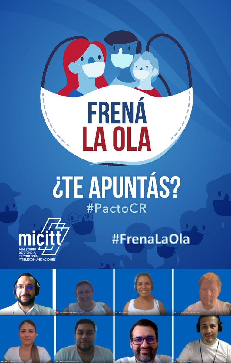 micittcr's tweet photo. Los compañeros y compañeras de la Dirección de Gobernanza del MICITT, se unen a la campaña nacional #FrenaLaOla para enfrentar la pandemia por el COVID-19.
¡Únase usted también!
#PactoCR https://t.co/nG1Q8W4qM9