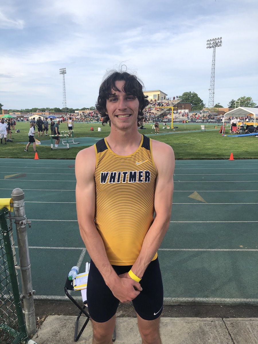 WHSPanthersTF's tweet photo. Senior Austin Gibbons runs another personal best in the 400 to make Regional Finals and is now 3rd fastest ever at Whitmer! https://t.co/t55tPflOEk