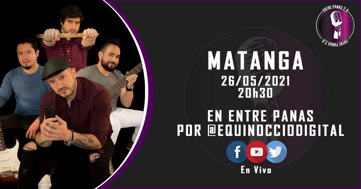 Esta noche en #EntrePanas tenemos unos invitados de lujo 🤩🙌🏻 los integrantes de la banda de cumbia pop @Matanga_Cumbia con quienes dialogaremos sobre su trayectoria y sus futuros proyectos 🎶 Hoy a las 20h30 por las redes sociales de <a href="/EquinoccioMedia/">Equinoccio Digital</a>.