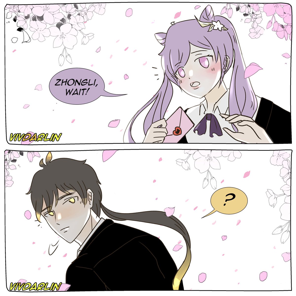 Shoujo impact *'-`)~💌🌸🏫
#genshinimpact #fanart #zhongli #keqing #azhdaha #comic #原神 