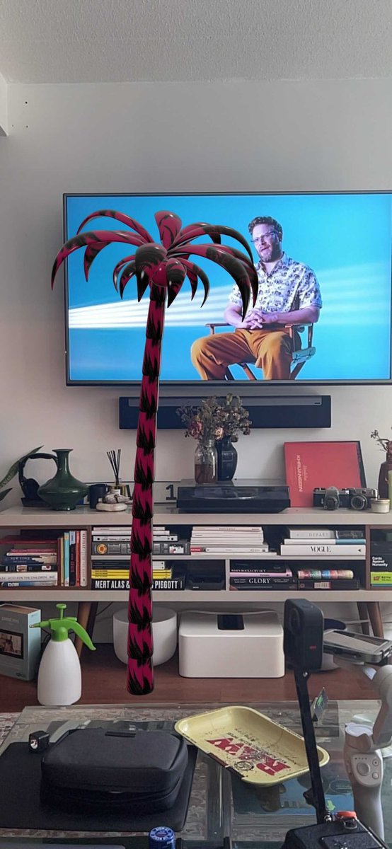 palmtreesin's tweet photo. Palm Trees In: The house? @visualsbypierre sent us this awesome picture of the tree “Untitled” in his living room. 🌴 🌴🌴 #palmtrees #nft #ar https://t.co/9XJKTEZDf1