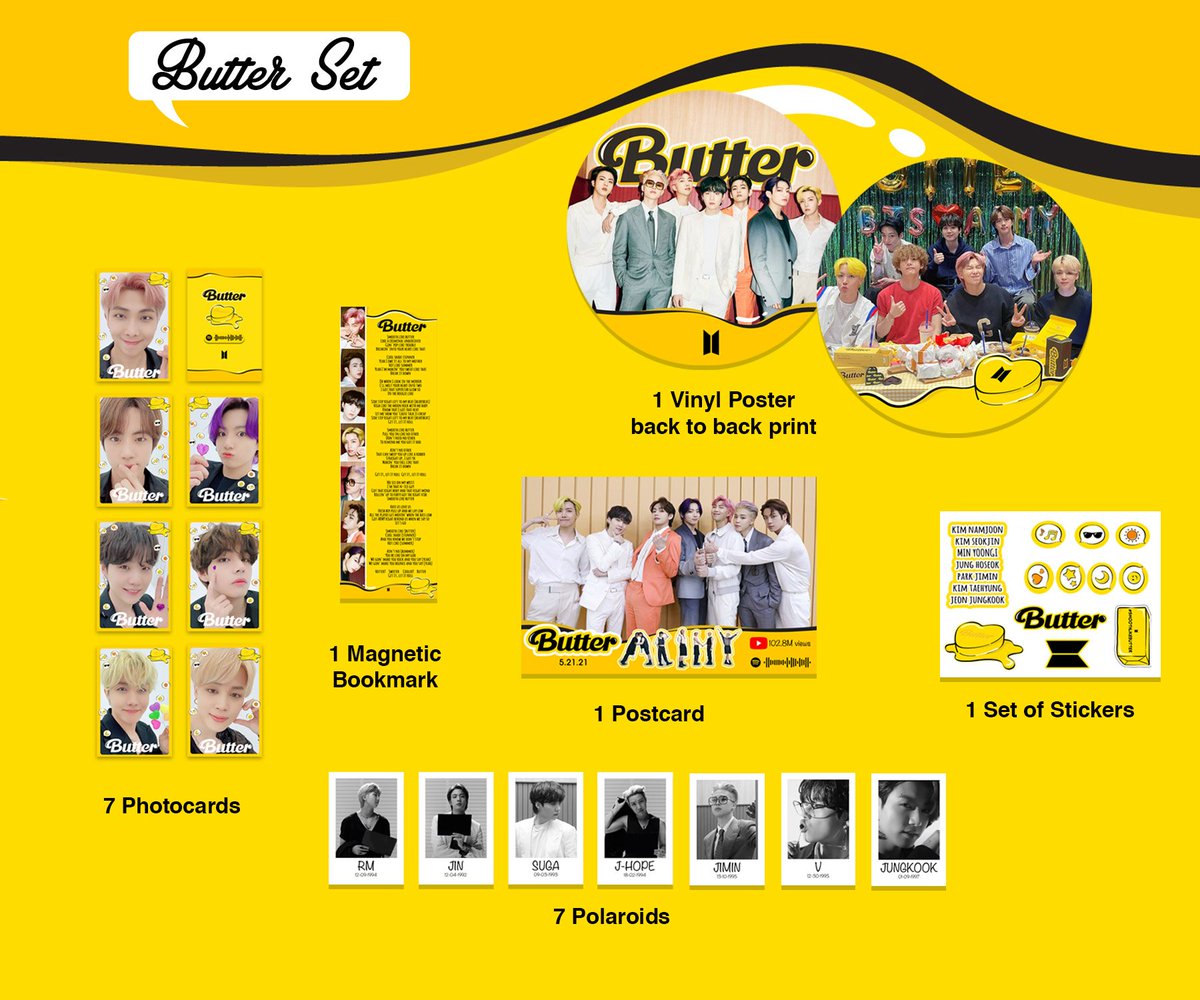 0901Bulletproof's tweet photo. #butterSet A
Butter set for 200
Includes:
7 polaroids
7 photocards
1 postcard
1 sticker
1 vinyl poster
1 magnet bookmark
@Recine16 @leiyah02 
@kpopmerchrt__ph @kpoprtph 
@btsmerchrt @btsmerchrtph_ https://t.co/KexVTcjOnQ