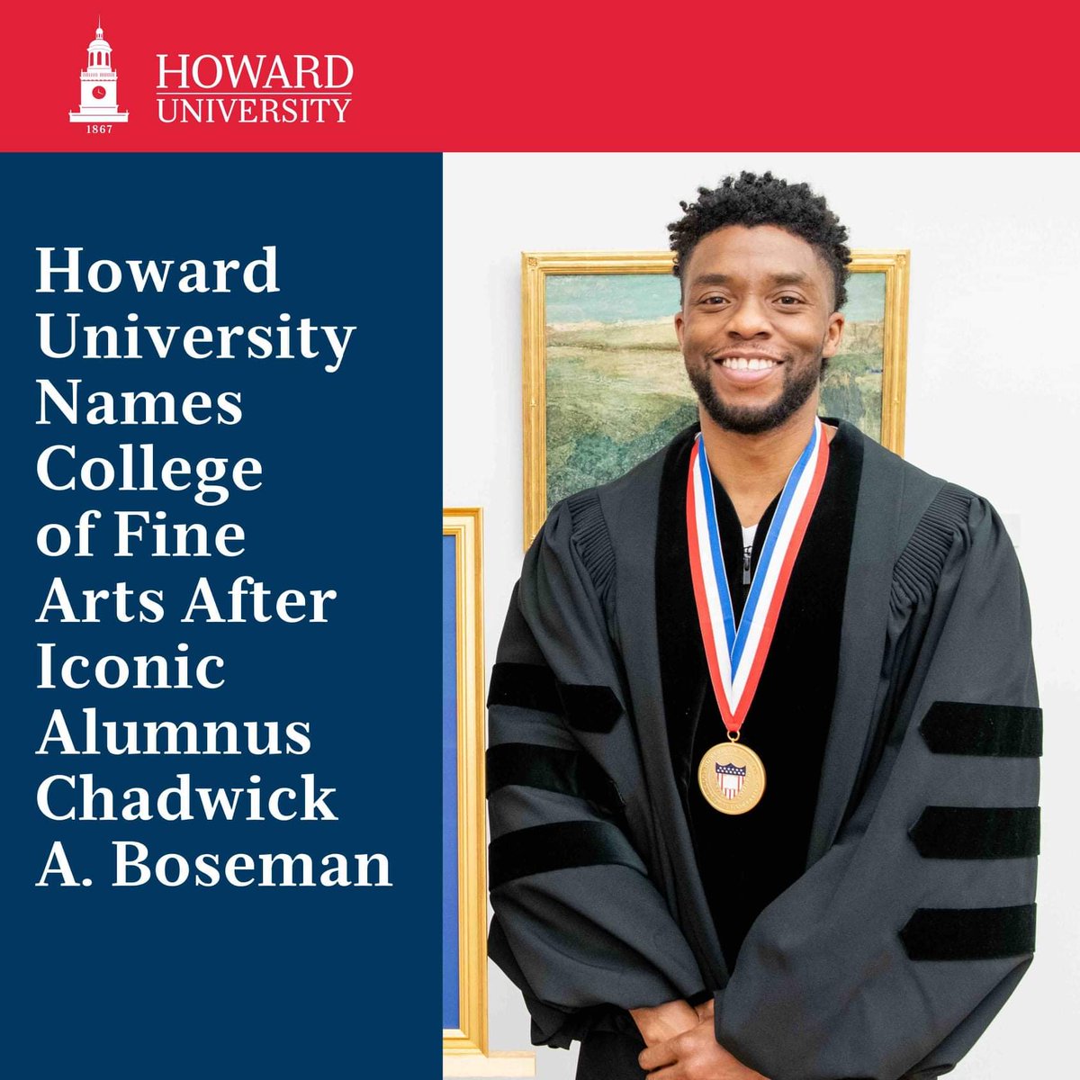 Goodable's tweet photo. As a student at Howard University, Chadwick Boseman led protests against the collapse of the School of Fine Arts.

Today, the school announced they're building a state of the art new building, where Phylicia Rashad will be the Dean.

They're naming it after Chadwick. https://t.co/WuZya6FSWC