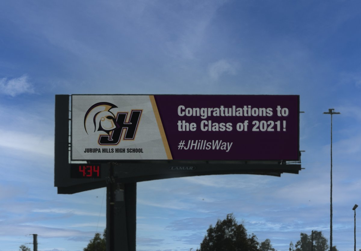 While driving eastbound off of Cherry Ave. or westbound off of Citrus Ave. on the 10 fwy, please glance at the billboards Congratulating the Class of 2021.  #jhillsway <a href="/JHillsAthletics/">JHillsAthletics</a> <a href="/JHHSMusic/">Jurupa Hills Music</a> <a href="/JHHSASB/">JHHS ASB</a> <a href="/JHillsAVID/">Mrs. Kohler</a> <a href="/JHillsLinkCrew/">Jurupa Hills Link Crew</a> <a href="/jhillsphoto3/">Jurupa Hills Photo</a> <a href="/CarolineLabont2/">Caroline Labonte</a>