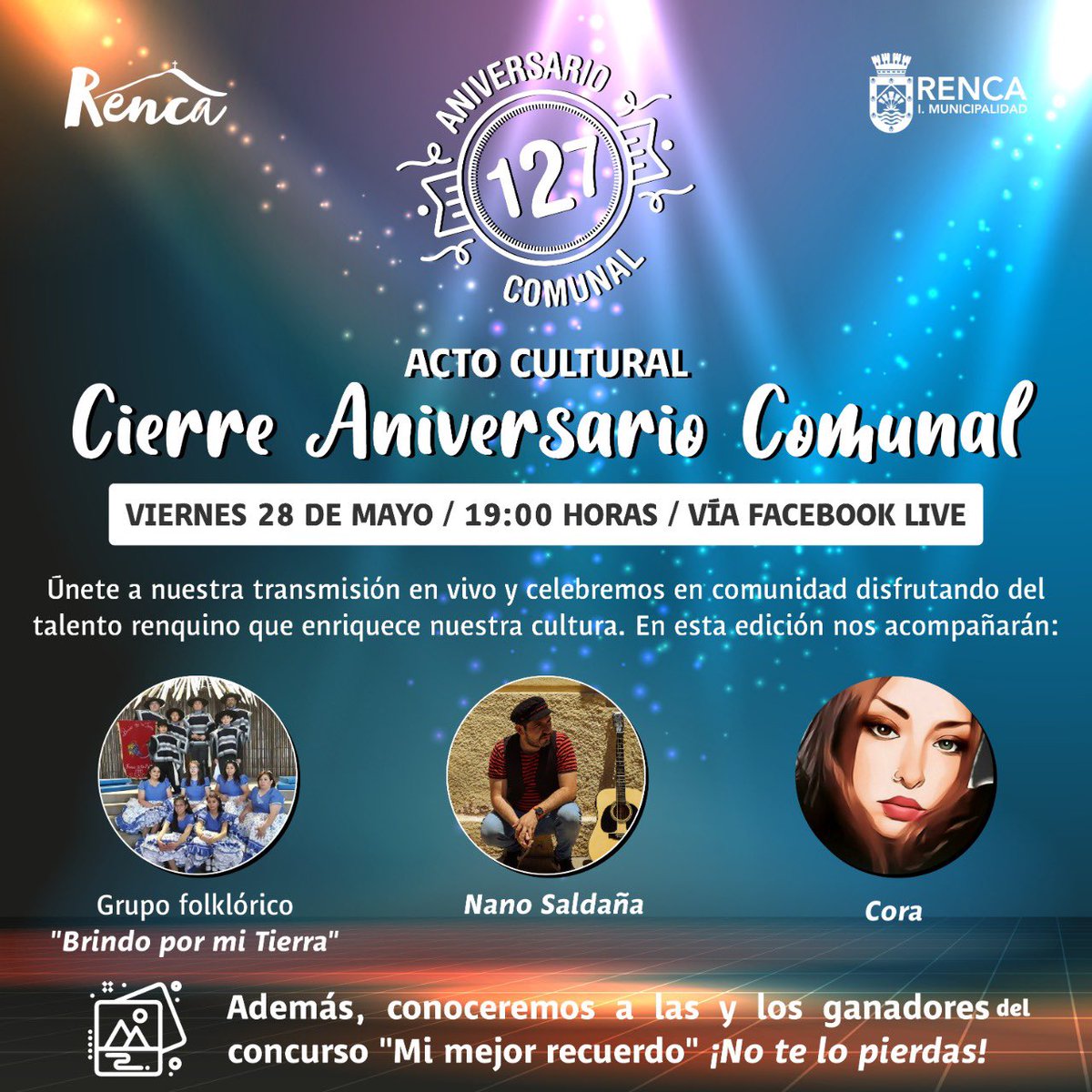 ¿Quieres conocer a los ganadores del concurso fotográfico “Mi mejor recuerdo”? Pues entonces súmate a nuestra celebración de aniversario este viernes a través de #FacebookLive 
#RencaOrgullosa
#RencaParticipa
#EnRencaSomosCultura