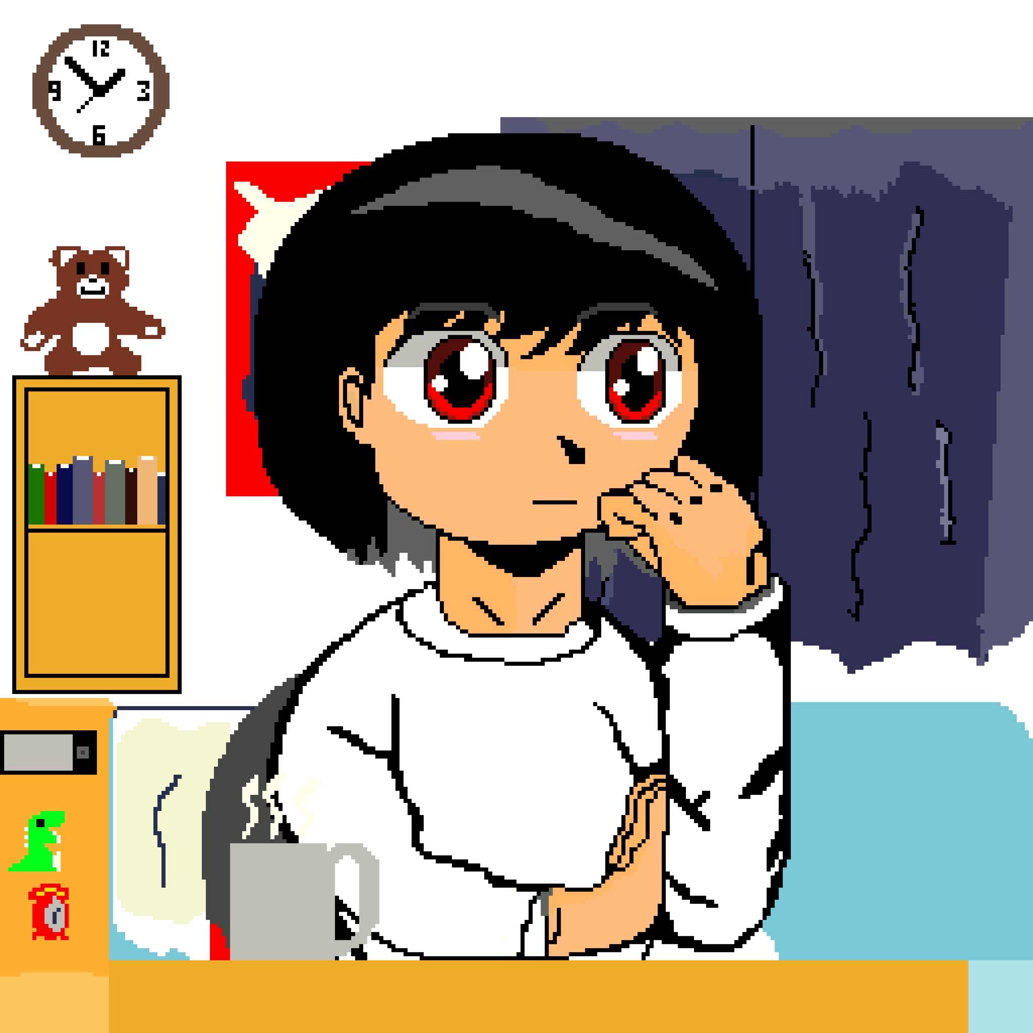 Roki Happey End なかなか手こずった ドット絵 ピクセルアート デザイン イラスト お絵描き ペンタブ デザインやってます 依頼受付中 ファミコン風 我流 バンドmv公開まであと9日 T Co Daern9dbao T Co N2letquvyk Twitter