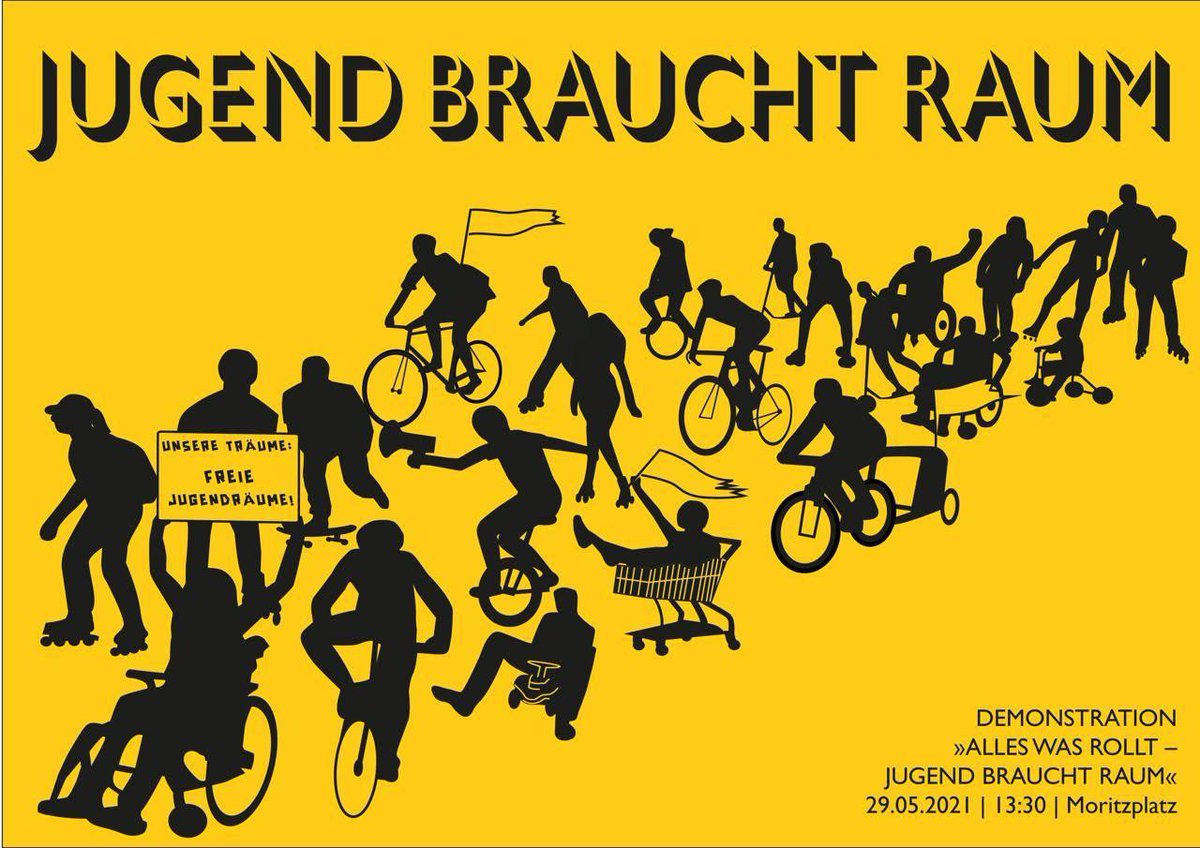 #b2905 #JugendBrauchtRaum #AllesWasRollt
Demo am 29.05., kommt vorbei auf Fahrrädern, in Rollstühlen, mit Inlinskates oder was euch sonst so einfällt!
🚴🧑‍🦽🛹🛼🛒