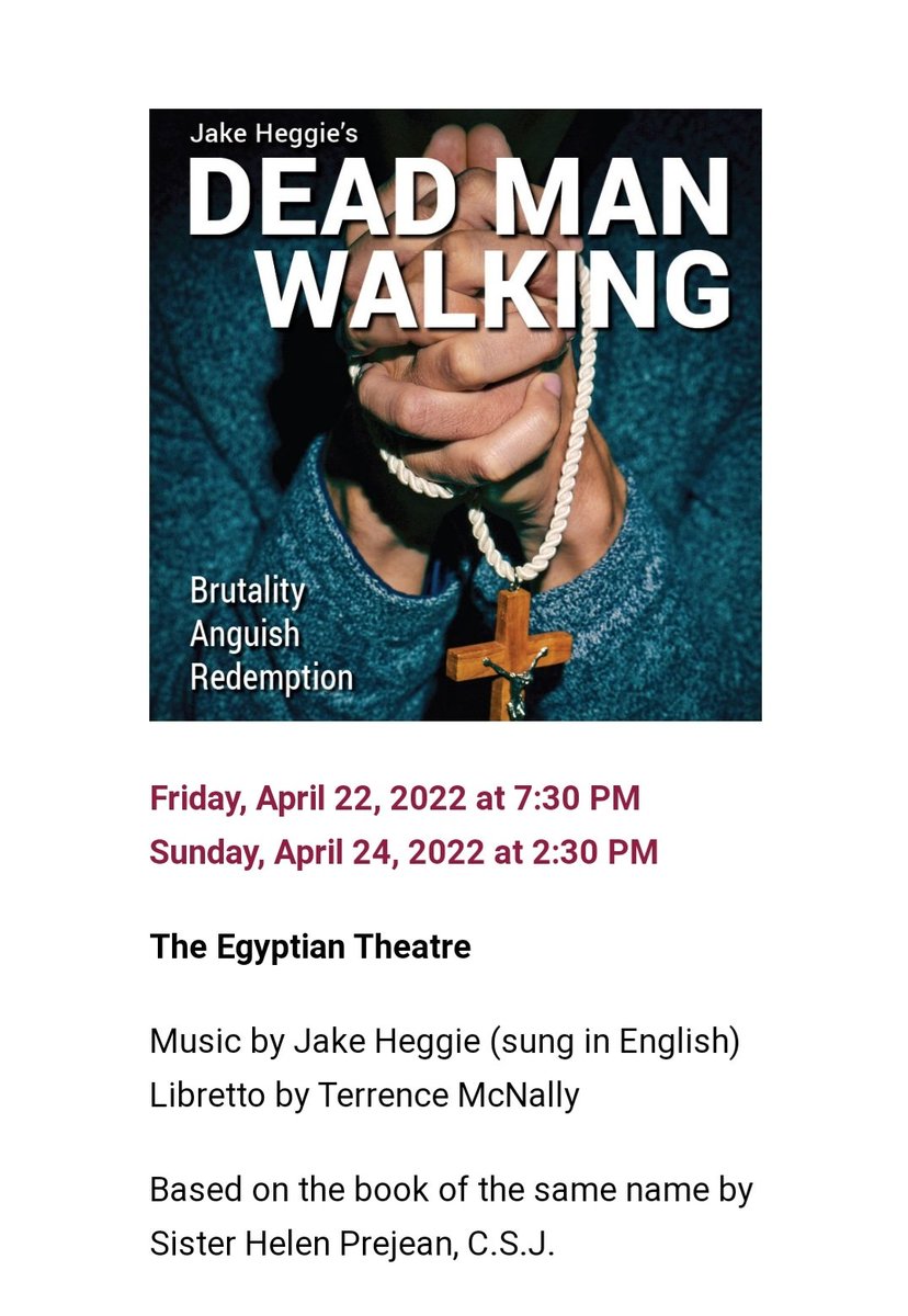 dtorodirects's tweet photo. It's on the website, so that makes it official. I will be making my #OperaIdaho directing debut in Spring 2022 with #JakeHeggie and #TerrenceMcNally's #DEADMANWALKING.
#LatinoDirectors #LatinosInOpera #SocialJusticeOpera #21stCenturyOpera #AmericanOpera #Opera #OperaDirector https://t.co/k8GiySq1g8