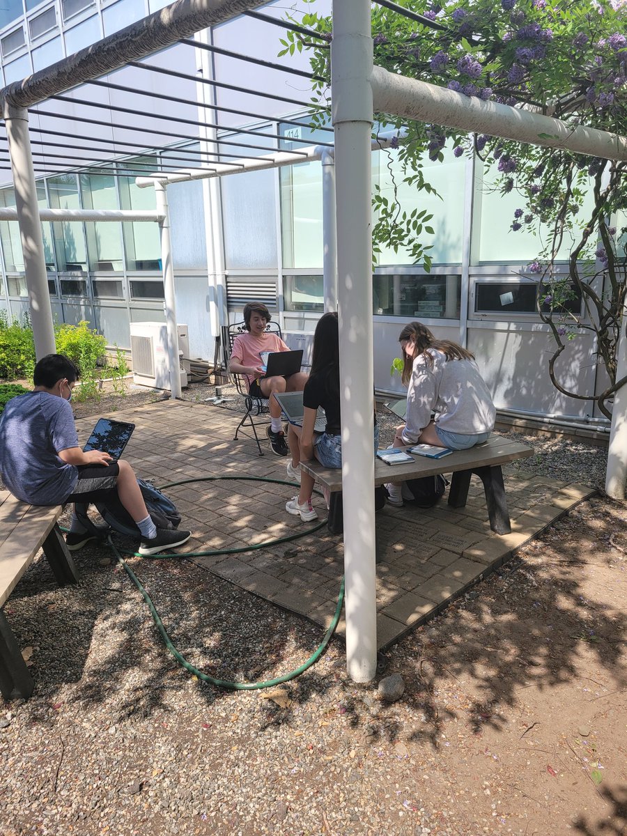 Mrs_Geraghty8's tweet photo. Book club discussions in nature! Love hearing students bring such thought provoking questions and quotes into their conversations! @WPSEisenhower #TeachingNight https://t.co/g7IsitjEj1