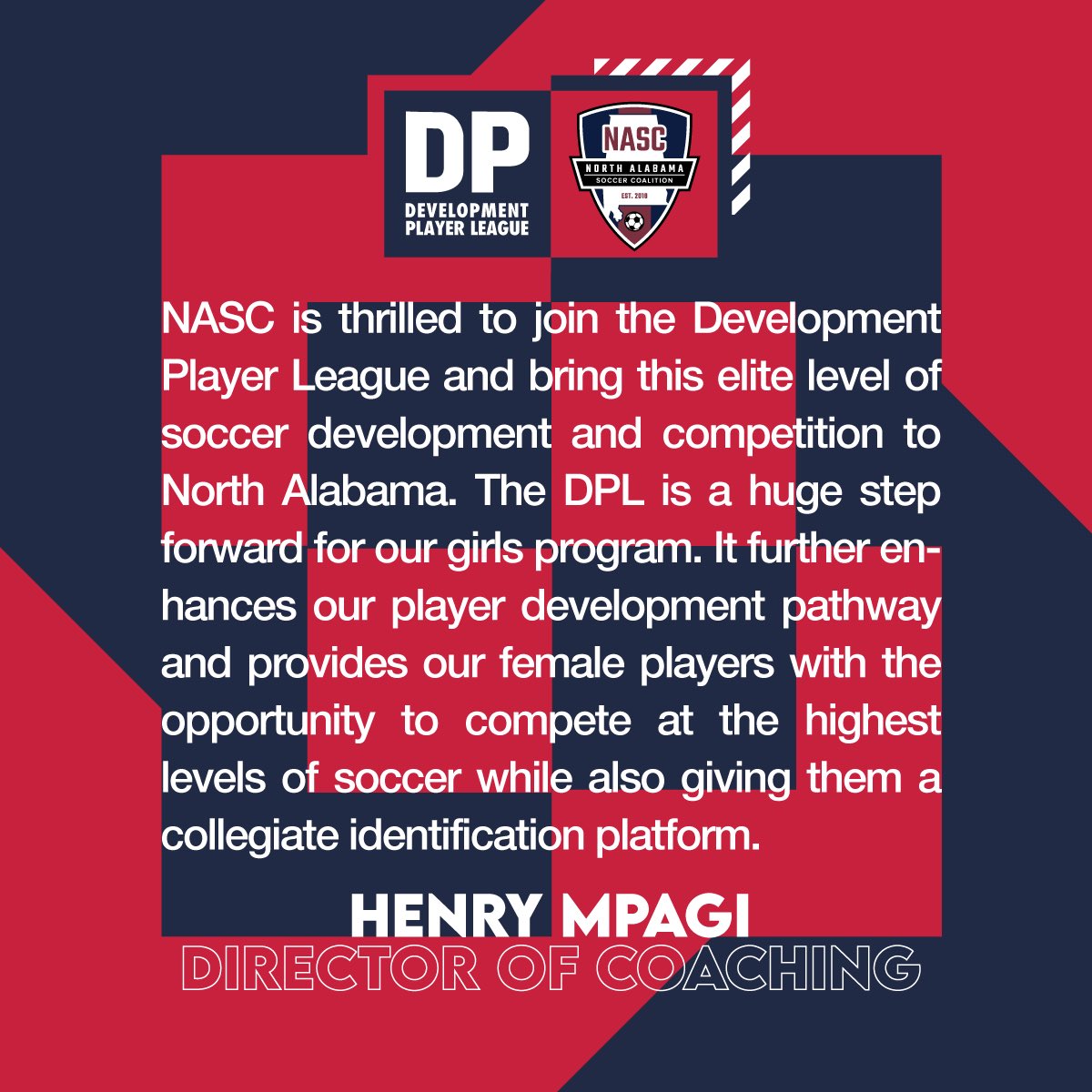 DP_League's tweet photo. 🚨 New Club Alert 🚨 
Welcome to the DPL @northalabamasc . The DPL will be the top level league for their girls side. Looking forward to seeing you compete in our new Mid-South Conference. #DPLWelcome #EverythingEarned #NothingGiven #TheJourney https://t.co/f1uOP5LKXd