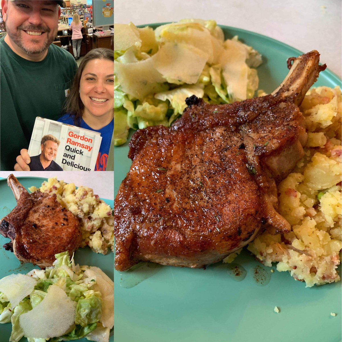todd4444's tweet image. Hey @GordonRamsay how’d we do with these “roast pork chops with crushed potatoes and apple salad” #quickanddelicious #page126 #homecooking @joyelyse