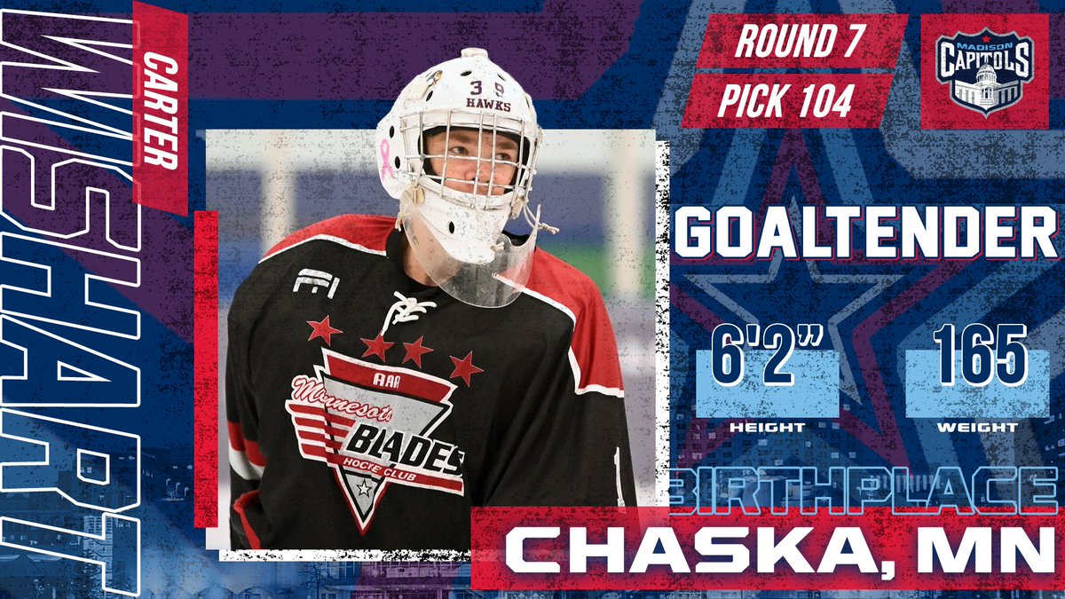 MadCapsHockey's tweet photo. #WelcometoMadtown Carter Wishart! The first goalie of our draft split last season with the Minnesota Blades and Chaska High School. https://t.co/FYDLkotJGF