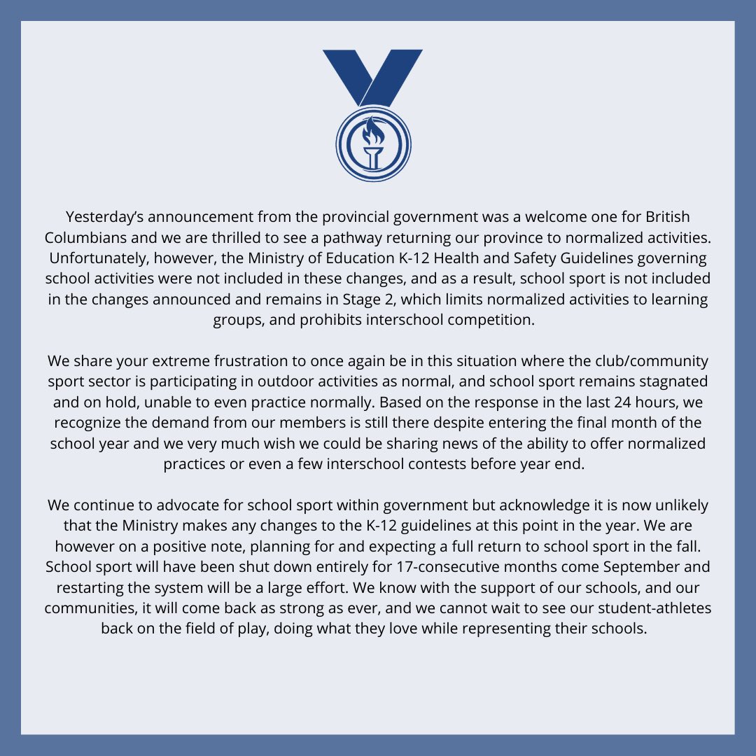 BCSS response to the Provincial Government Restart Plan 2.0 Announcement on May 25