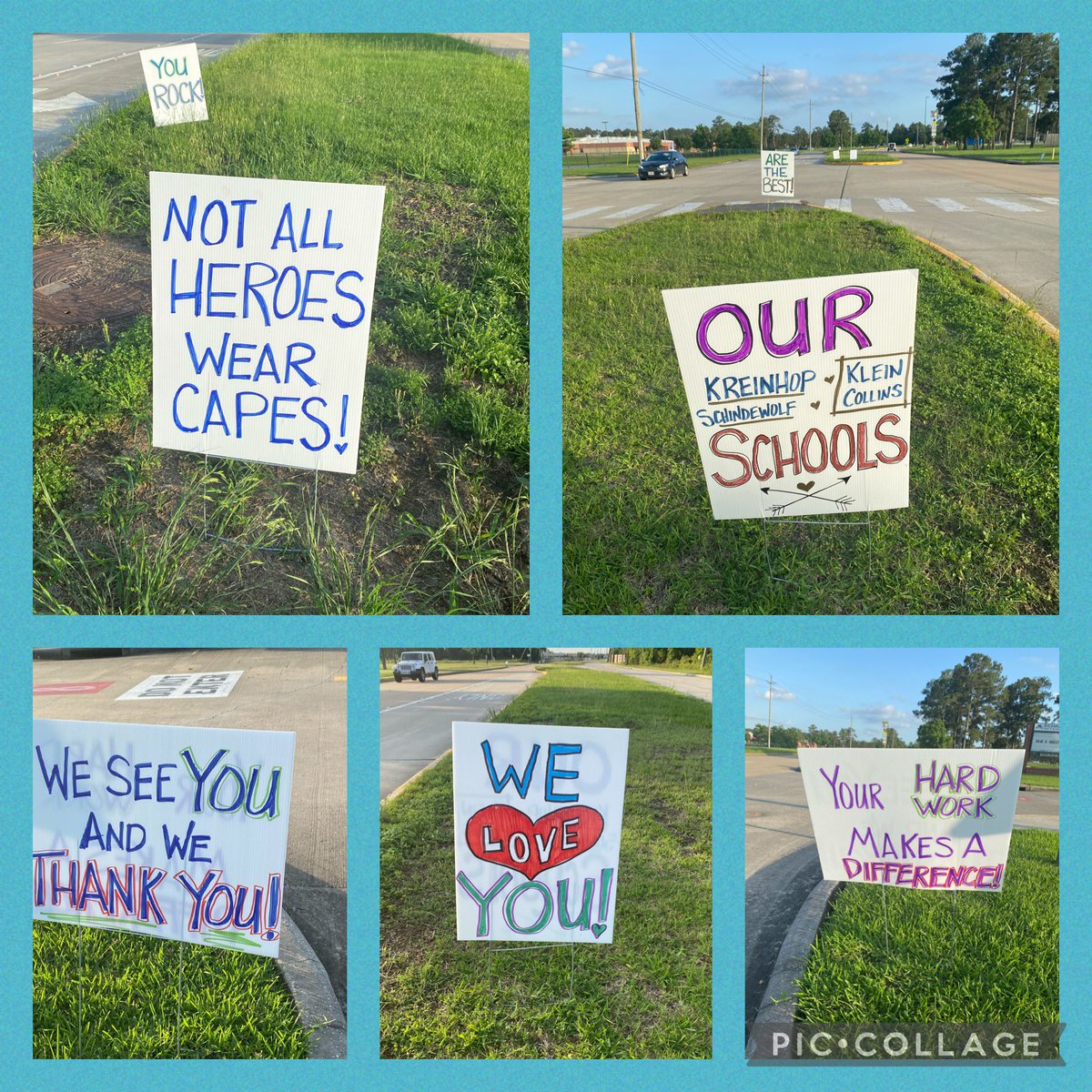 This! This is why I am proud to live, send my kids to school and serve in our great <a href="/KleinISD/">Klein ISD</a> community! ❤️ I saw these amazing signs driving past <a href="/KleinCollins/">Klein Collins High School</a> <a href="/SchindewolfKISD/">Schindewolf Int.</a> and <a href="/KreinhopKISD/">Kreinhop Elementary</a> Such a simple random act of kindness with a HUGE impact!