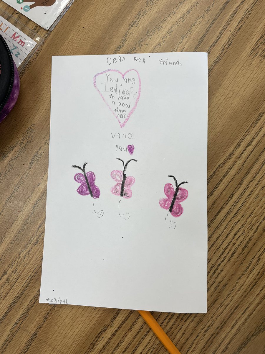 EBertossa's tweet photo. My kiddos wrote such sweet notes to @AbstonAnnissa pre k babes who came to visit us today 🥺 #spiritbelieves https://t.co/trgKZh3yYj