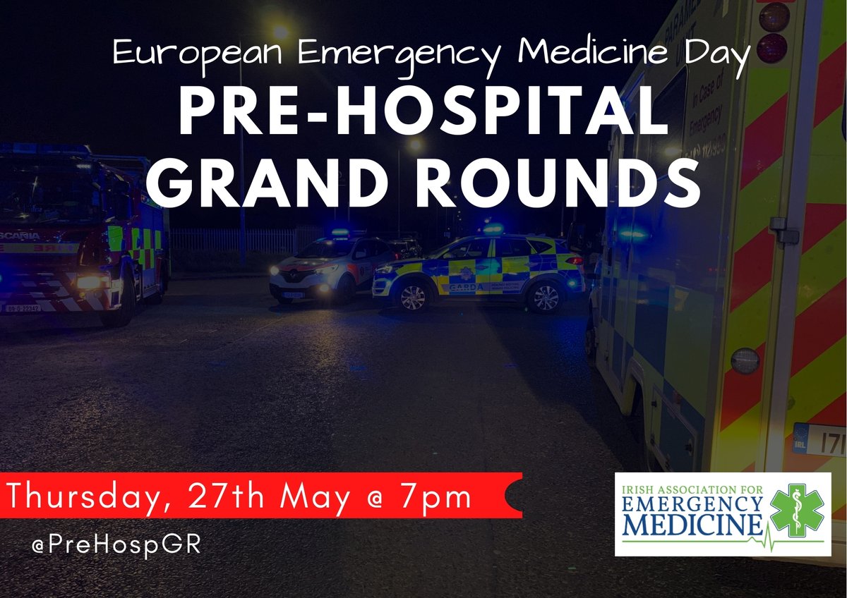 The Zoom link for tonight's <a href="/PreHospGR/">Pre Hospital Grand Rounds</a> has been emailed. (Remember to check your spam folder!) 
Looking forward to 'seeing' you all at 7pm. <a href="/AmbulanceNAS/">National Ambulance Service 🇮🇪🚑</a> <a href="/DubFireBrigade/">Dublin Fire Brigade</a> <a href="/DF_Medics/">Irish Defence Forces Medical Corps</a> <a href="/AssocEmergMedIE/">IAEM</a>