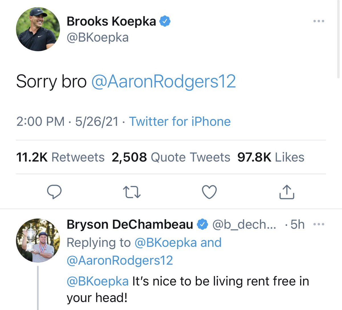 GolfingRalph's tweet photo. The back-and-forth today between @BKoepka and @b_dechambeau was pure gold.

A rivalry emerging that will hopefully translate to on the golf course. https://t.co/F4RxJrEH0q