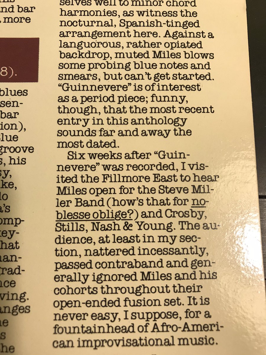 Enjoying Miles Davis version of <a href="/thedavidcrosby/">David Crosby</a> ‘s “Guinnevere”
on his bday.  My favorite cut from Circle in the Round even though the liner notes hilariously diss it (and a bunch of the other cuts!) a little bit. 🎺