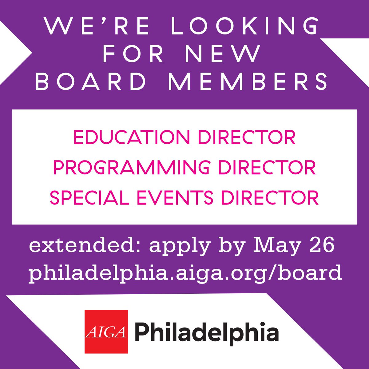 Thinking about getting more involved with AIGA Philly? Now is your chance-we are looking for energetic leaders to join our board! Applications deadline is today, May 26.  philadelphia.aiga.org/join-our-board/