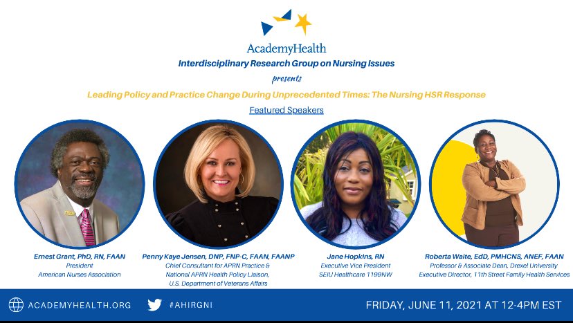USNursing's tweet photo. So excited to announce our 2021 @AcademyHealth IRGNI expert panel. Come join our discussion June 11th 12pm EST. Register here: https://t.co/xBl4WW1u7n https://t.co/LyBCJ7tliK