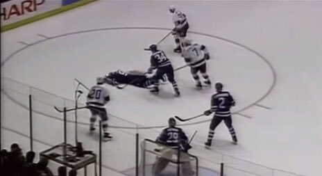McKayScandiffio's tweet photo. Do I hold grudges? Yep ... 28 years later ... it was definitely a high stick. @douggilmour #LeafsForever #NHL #gretzky #kerryfraser https://t.co/ied5ipU5wZ