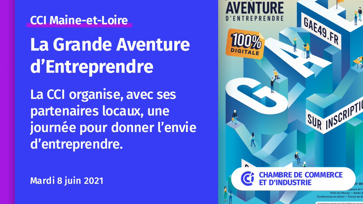 [Initiative #CCI] La @CCI49 organise une journée dédiée à "l'envie d'entreprendre". Un événement 100% digital avec des débats, des témoignages, des pitchs d'étudiants....En savoir + 👉 grandeaventureentreprendre.fr
#France #Entrepreneurship #entrepreneurs <a href="/Economie_Gouv/">Ministère de l'Économie et des Finances</a>