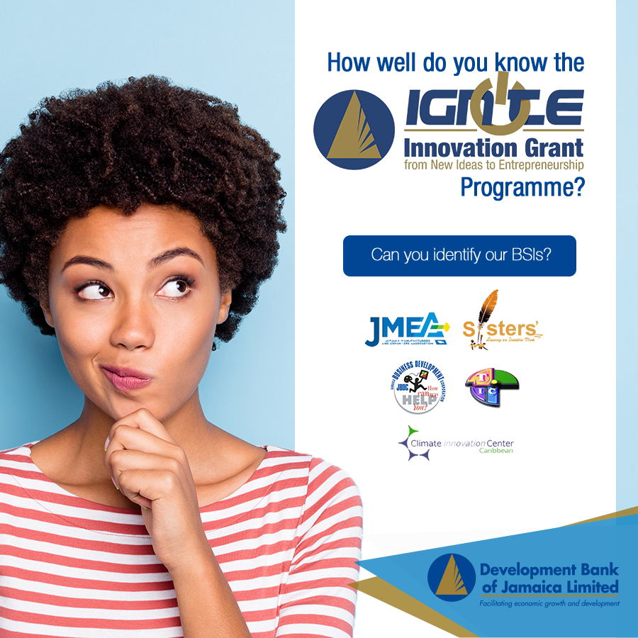 DBJamaica's tweet photo. With our IGNITE Cohort III applications window recently closed, we would like to know just how many of our BSIs you can identify. Comment below and let us know!

#DBJIGNITE #IdentifyThem #Entrepreneurship https://t.co/K4QO5zyQTK