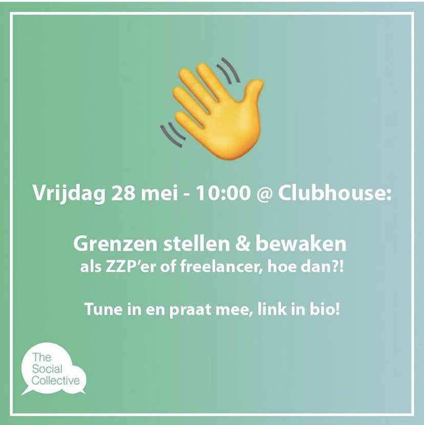 Veeleisende opdrachtgever? Perfectionist? Dominante vrijwilliger? Harde deadlines? We praten morgen om 10.00 op #Clubhouse over grenzen stellen als zzper, want HOEDAN. clubhouse.com/event/M83LdZn1 📣 Nog geen #Clubhouse? joinclubhouse.com
