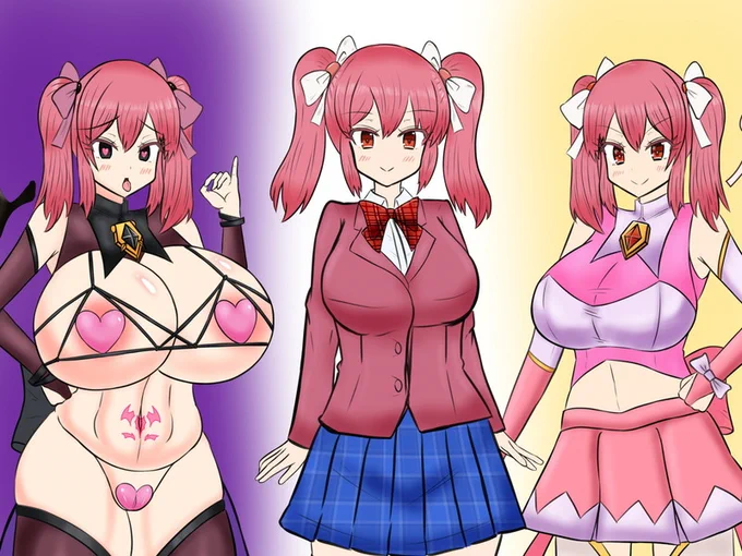 戌走イスミさん(@isumi_saga)の魔法少女ちゃん
設定に「変身後」と「悪落ち」があったのでこれは描かずにはいられなかった!個人的に魔法少女状態でちょっとスタイルが良くなって(胸も気持ち大きくなる)、悪落ちで肉体改造されて、男の精●搾りとるような体型になってほしい…! 