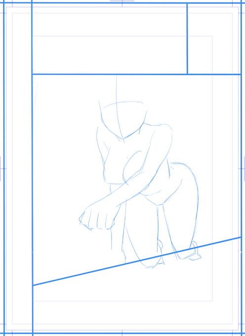 まだ大ゴマのすげー雑なアタリしか描いてないけど、大体どういうシーンのページか分かりそうw 