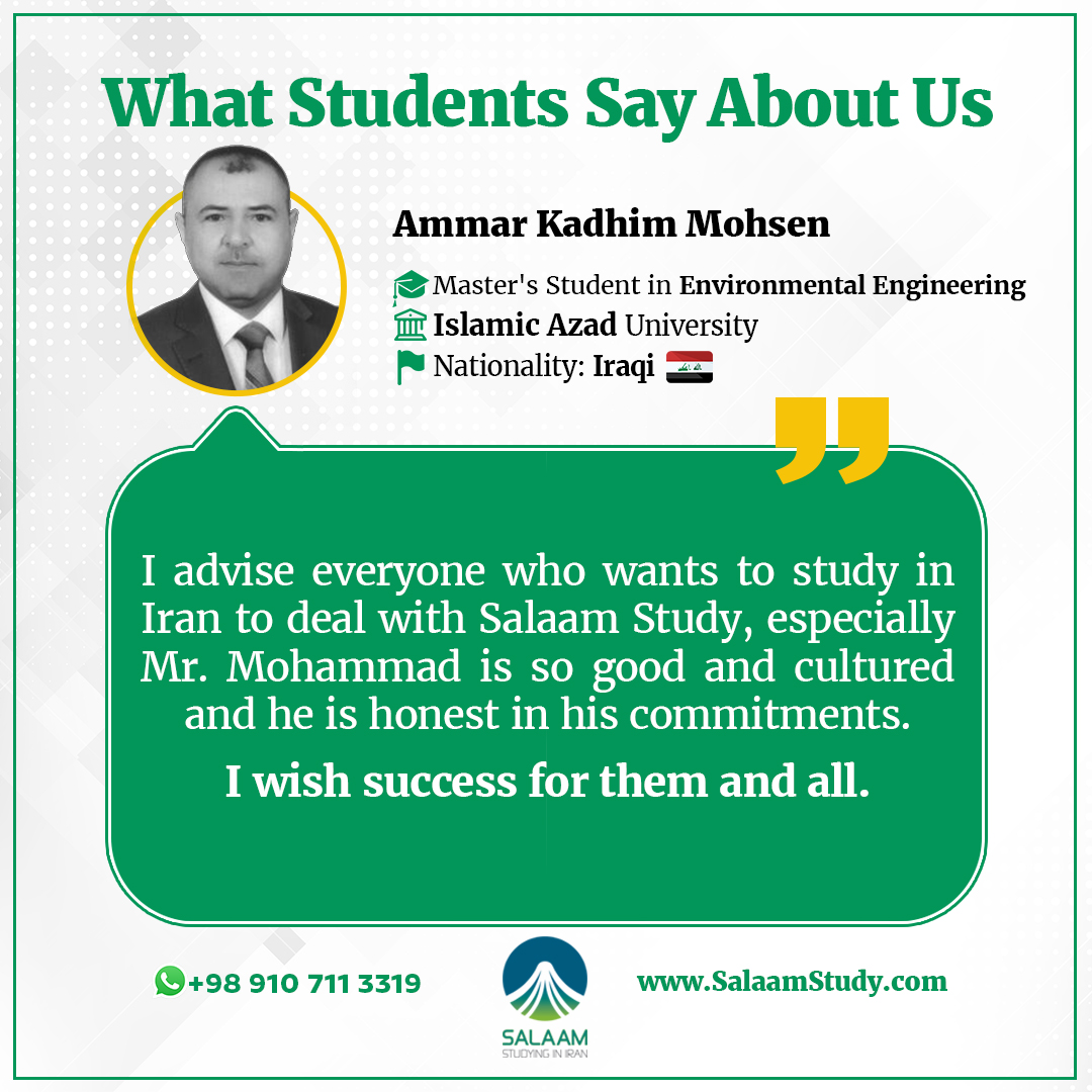 SalaamStudy's tweet photo. What Students Say About Us
Ammar Kadhim Mohsen
Master's Student in Environmental Engineering
Islamic Azad University 
Nationality: Iraqi

#SalaamStudyTestimonials #SalaamStudy  #StudyInIran  #StudyingInIran  #StudyAbroad  #Study_in_Iran  #Studying_in_Iran  #IranianUniversities https://t.co/L5cntrajf4