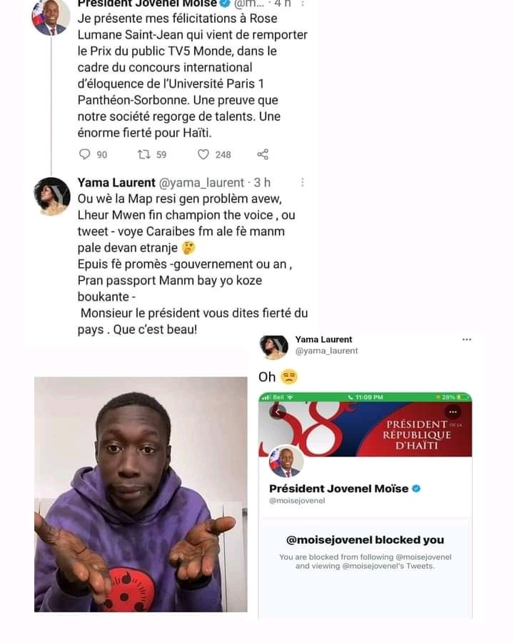 WI_NEWS86's tweet photo. La chanteuse Yama Laurent bloquée par @moisejovenel Moïse sur sont compte Twitter
https://t.co/A3EL8gHgGw https://t.co/Dt4qzbCeUR