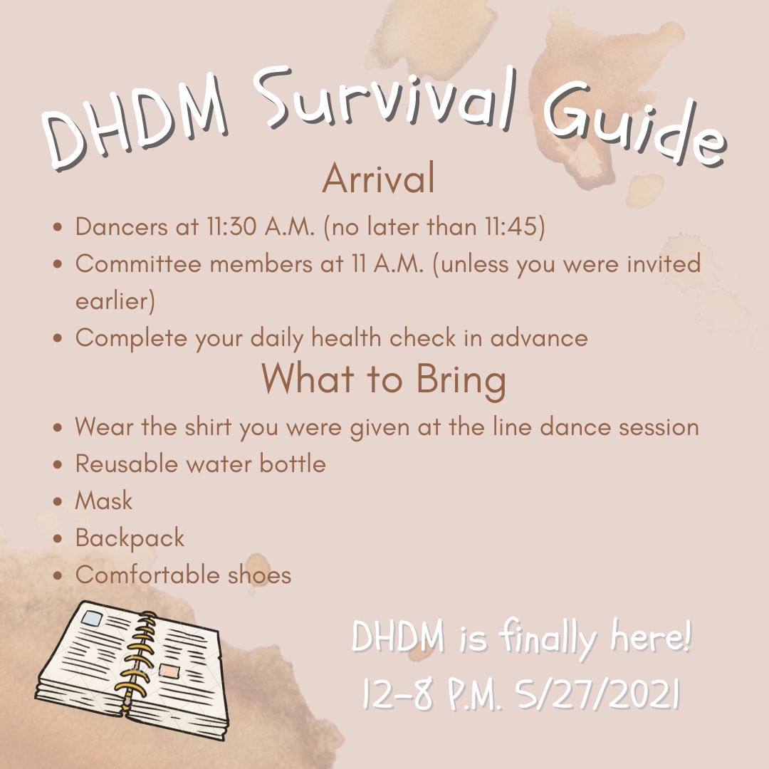 cohsDHDM's tweet photo. DHDM 2021 is almost here! We have an incredible day planned for tomorrow and we cannot wait to see you there!! Here’s how you can “survive” our eight hours of dancing! We dance in 1!!!! #dance4danny 🎗 https://t.co/W8SVPw2O4i