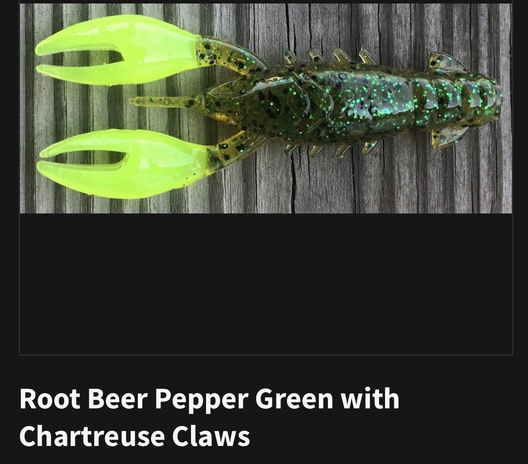 BaitsConcept's tweet photo. Root Beer Pepper Green Chartreuse Claws in 3.5 inch Solid Craw  https://t.co/IVc7CfChb1 #bass_nation #basstournament #redfishtournament #pondfishing #riverfishing #lakefishing #bassfishing #speckledtrout #freshwaterfishing #bassfishingnews #saltwaterfishing  #bassfamily #angler https://t.co/MjrrTaPdgE
