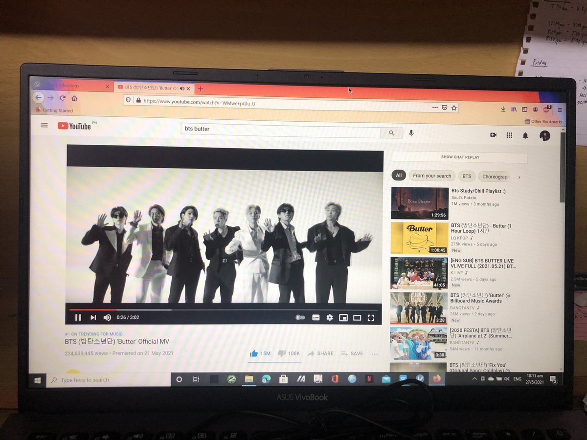 insertwinkface's tweet photo. Streaming butter before taking my test. Exams are important, so is that no. 1 in hot 100 https://t.co/f1YhB2S3Ie