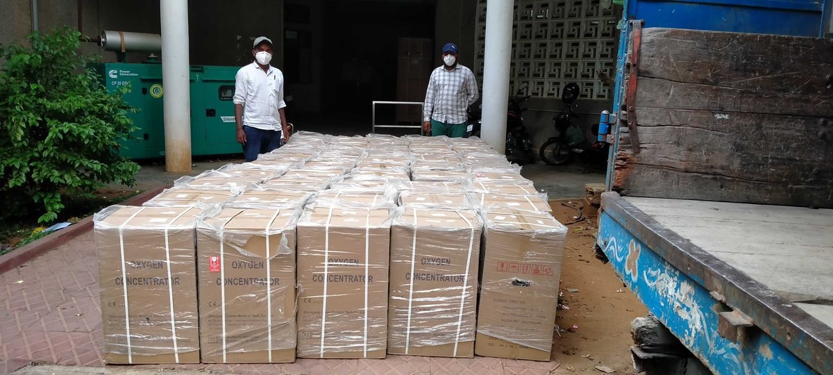 Many thanks to <a href="/india_oxygen/">Mission Oxygen India</a>, working with @unitedwayindia and <a href="/OmLogisticsLtd/">Om Logistics Supply Chain Pvt. Ltd.</a>, for sending 50 oxygen concentrators to support the pandemic response in Chamarajanagar district. Thanks especially to Uday Anand, and also to @epigiri for connecting need with opportunity.